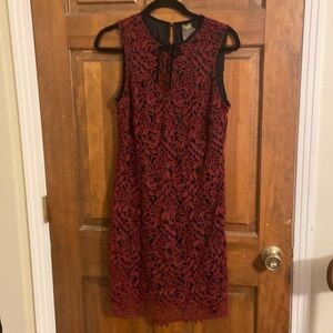 Red and black lace dress